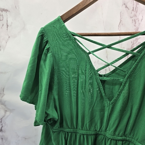 Torrid Shirt Womens 2 Kelly Green Flutter Criss Cross Strappy Babydoll Sharkbite - Picture 6 of 12
